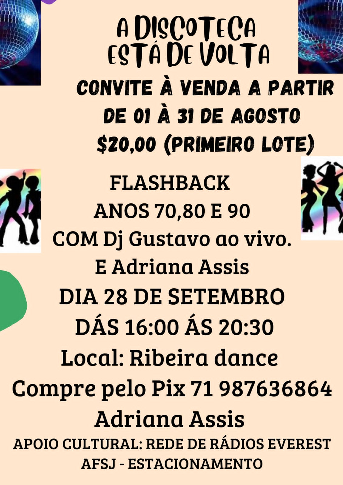 DISCOTECA FLASHBACK DANCING DAY : DJ GUSTAVO & ADRIANA ASSIS DIA 28.09.2024 ÁS 16 HS NO RIBEIRA DANCE