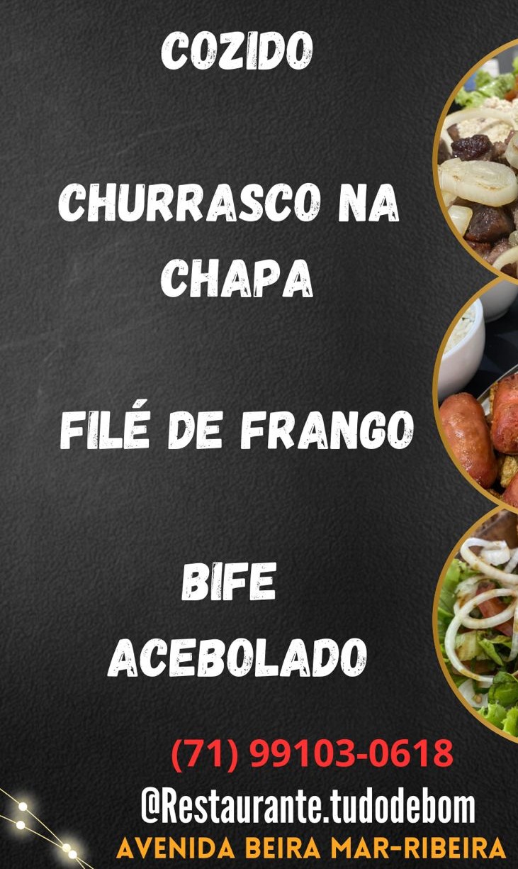 NOVO POINT  DA RIBEIRA, CABANA DO BOGARY, SALVADOR BAHA.:TODOS OS DIAS KARAOKE DANCE MUSIC FREE. : RESTAURANTE  TUDO DE BOM ,ALMOÇO DIVERTIDO  ALMOÇO 35,0035,00  P/ 1E 60,00COMERCIAL P 2 E/OU 3. TRAGA SEU NIVER, BPDAS E/OU FORMATURA SUA E DE SEUS AMIGOS.  :  https://www.instagram.com/restaurante.tudodebom/. https://www.instagram.com/p/Cklu1JzpptD/